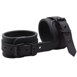 PU Leather ankle cuffs with chain and adjustable band.