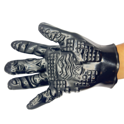 black ribbed hand glove with multiple textures for pleasure