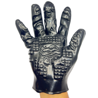 black ribbed hand glove with multiple textures for pleasure