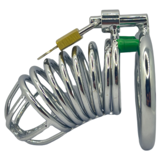 Captive Cock Cage 3 joining parts. Cock ring, penis cage and lock with key.