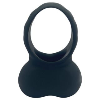 Black cock ring with opening to separate balls