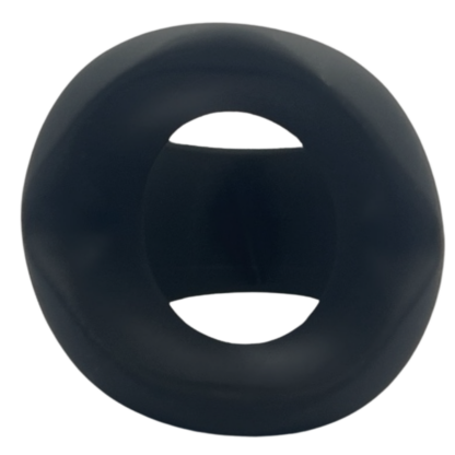 Black cock ring with opening to separate balls