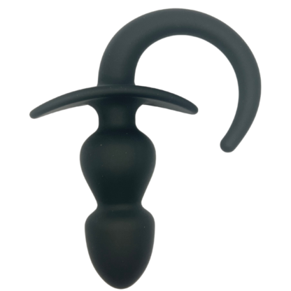 Black double beaded pup tail butt plug for pup play
