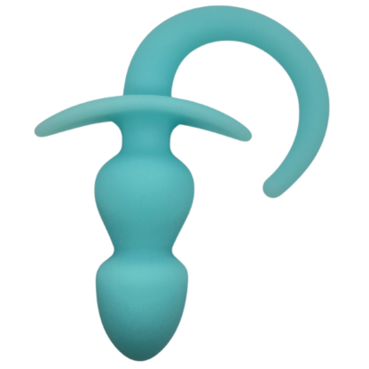 Blue double beaded pup tail butt plug for pup play