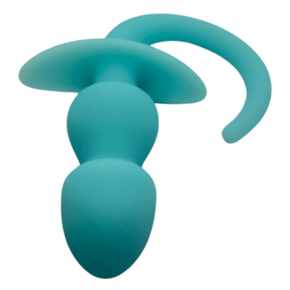 Blue double beaded pup tail butt plug for pup play