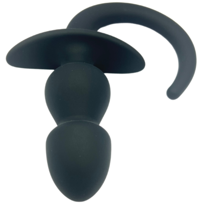 Black double beaded pup tail butt plug for pup play