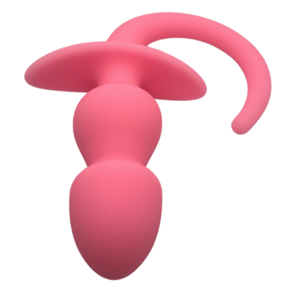Pink double beaded pup tail butt plug for pup play