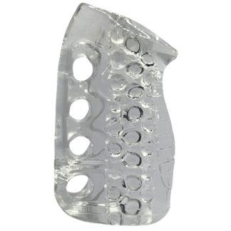 Clear ribbed TPE penis stroker with finger holes