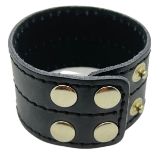 Leather band with snap fasteners for penis and or ball ring