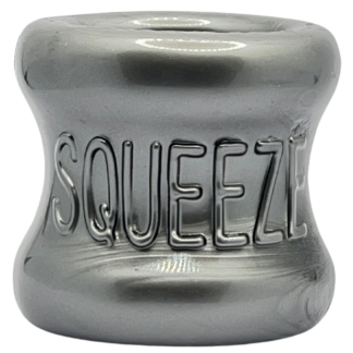 Oxballs Steel silicone ball stretcher with the words squeeze