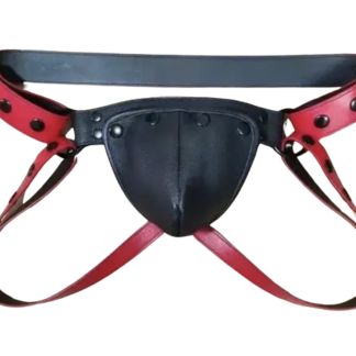 PU Leather Jock Strap with Red straps.