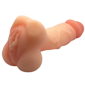 Silicone penis and balls with ribbed vaginal entry