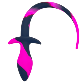 Hot pink and Black silicone butt plug for pup play