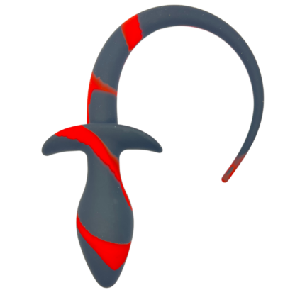 Red and Black silicone butt plug for pup play