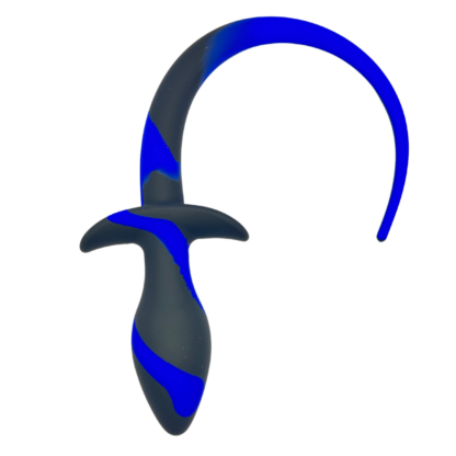 Royal blue and Black silicone butt plug for pup play