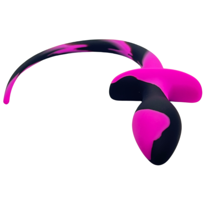 Hot pink and Black silicone butt plug for pup play