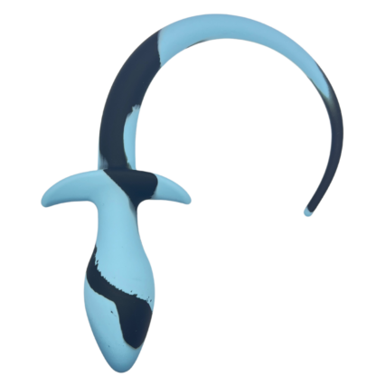 Light blue and Black silicone butt plug for pup play