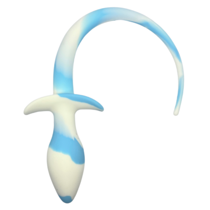 aqua blue and white silicone butt plug for pup play