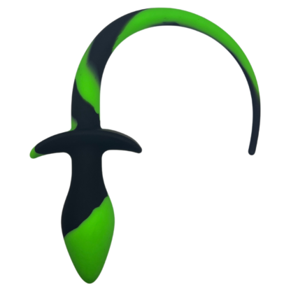 Green and Black silicone butt plug for pup play