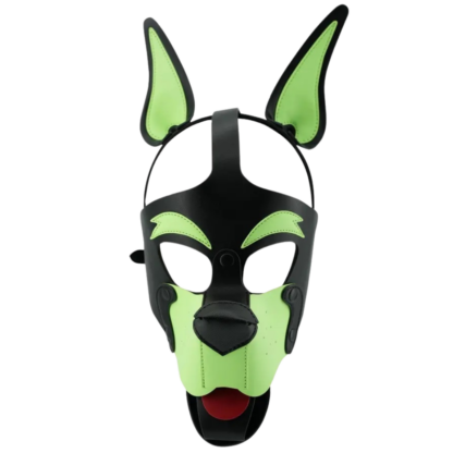 PU Leather Pup Hood in Glow in the dark Green.
