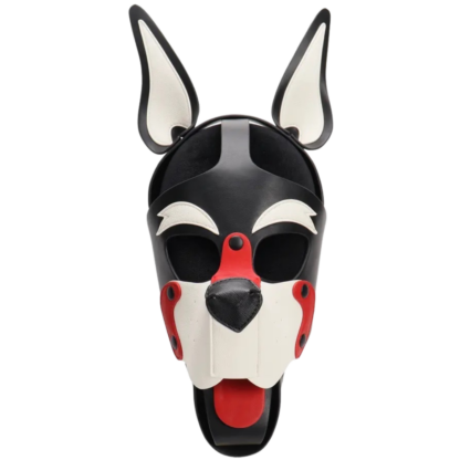 PU Leather Pup Hood in Glow in White & Red