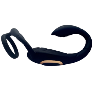 Black double cock ring with butt plug and g spot vibrator.