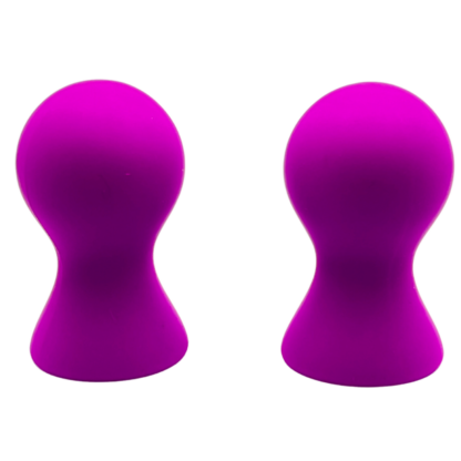 Two hot pink knob-shaped silicone caps for nipple suction