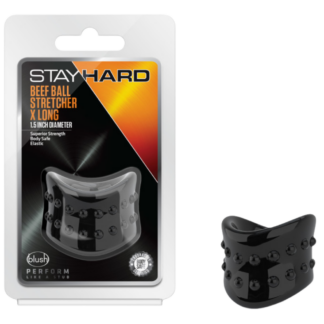black silicone ball stretcher next to packet