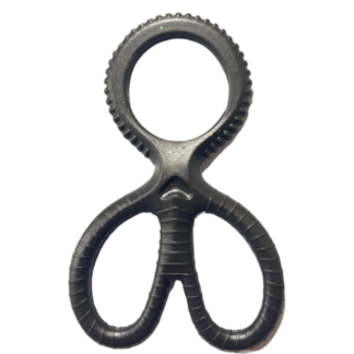 Black ribbed silicone cock ring and ball separator.