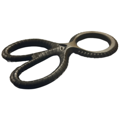 Black ribbed silicone cock ring and ball separator.