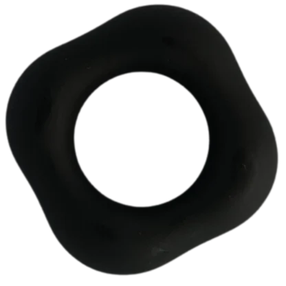 Soft liquid silicone cock ring in black.