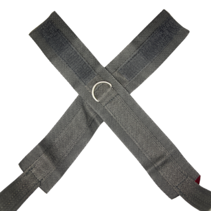 Black belt with metal ring, black velcrove wrist restraint opened