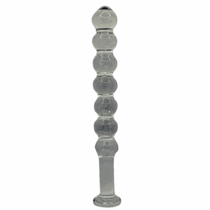 Image of Glass dildo with beaded top and flanged bottom.