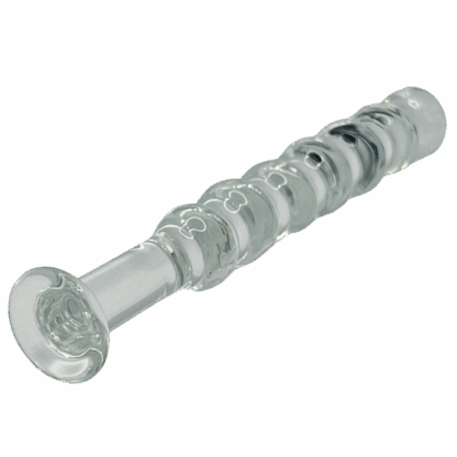 Image of Glass dildo with beaded top and flanged bottom.