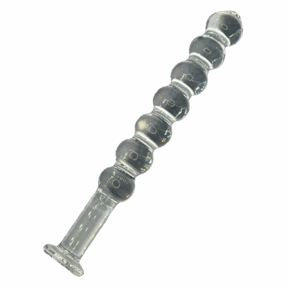 Image of Glass dildo with beaded top and flanged bottom.