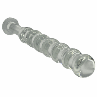 Image of Glass dildo with beaded top and flanged bottom.