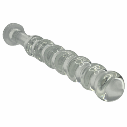 Image of Glass dildo with beaded top and flanged bottom.