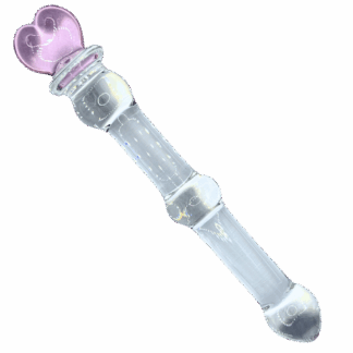 Image of glass dildo with love heart on top.
