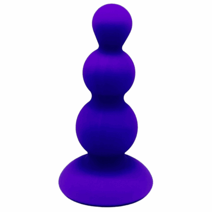 Images of a purple silicone beaded butt plug with purple gem.
