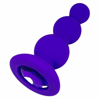 Images of a purple silicone beaded butt plug with purple gem.