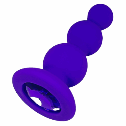 Images of a purple silicone beaded butt plug with purple gem.