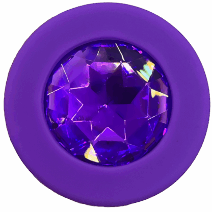 Images of a purple silicone beaded butt plug with purple gem.