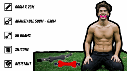 Specs with Image of Bone Gag on PU Leather Strap with man on his knees.